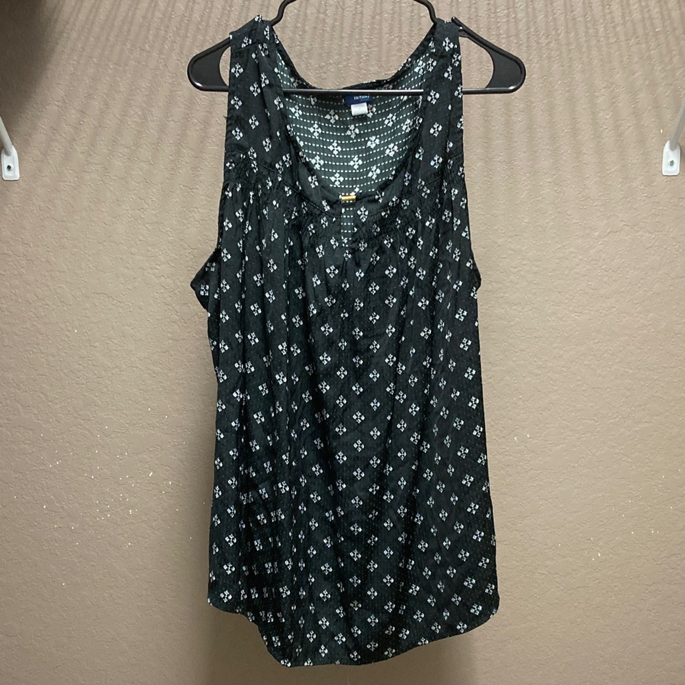 Basic Editions Black Tank Top with White Floral Design